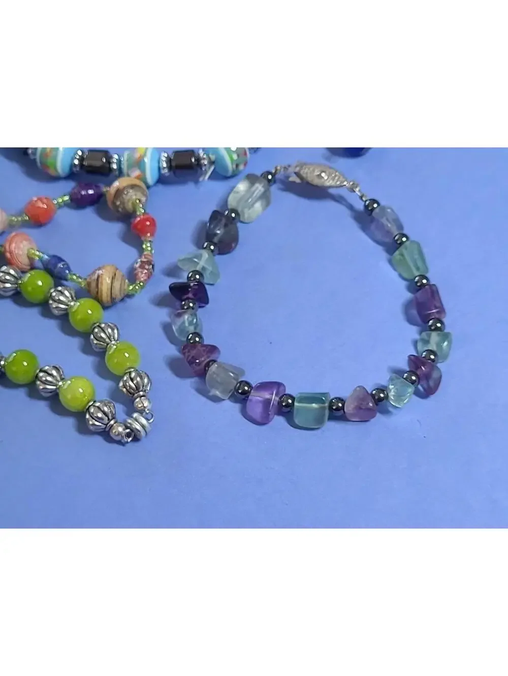 Lot Of 9 Beaded Stretch Braclets. Mixed Stones & Materials